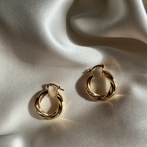 thick gold twist hoops 