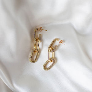 gold pave link dangling earrings