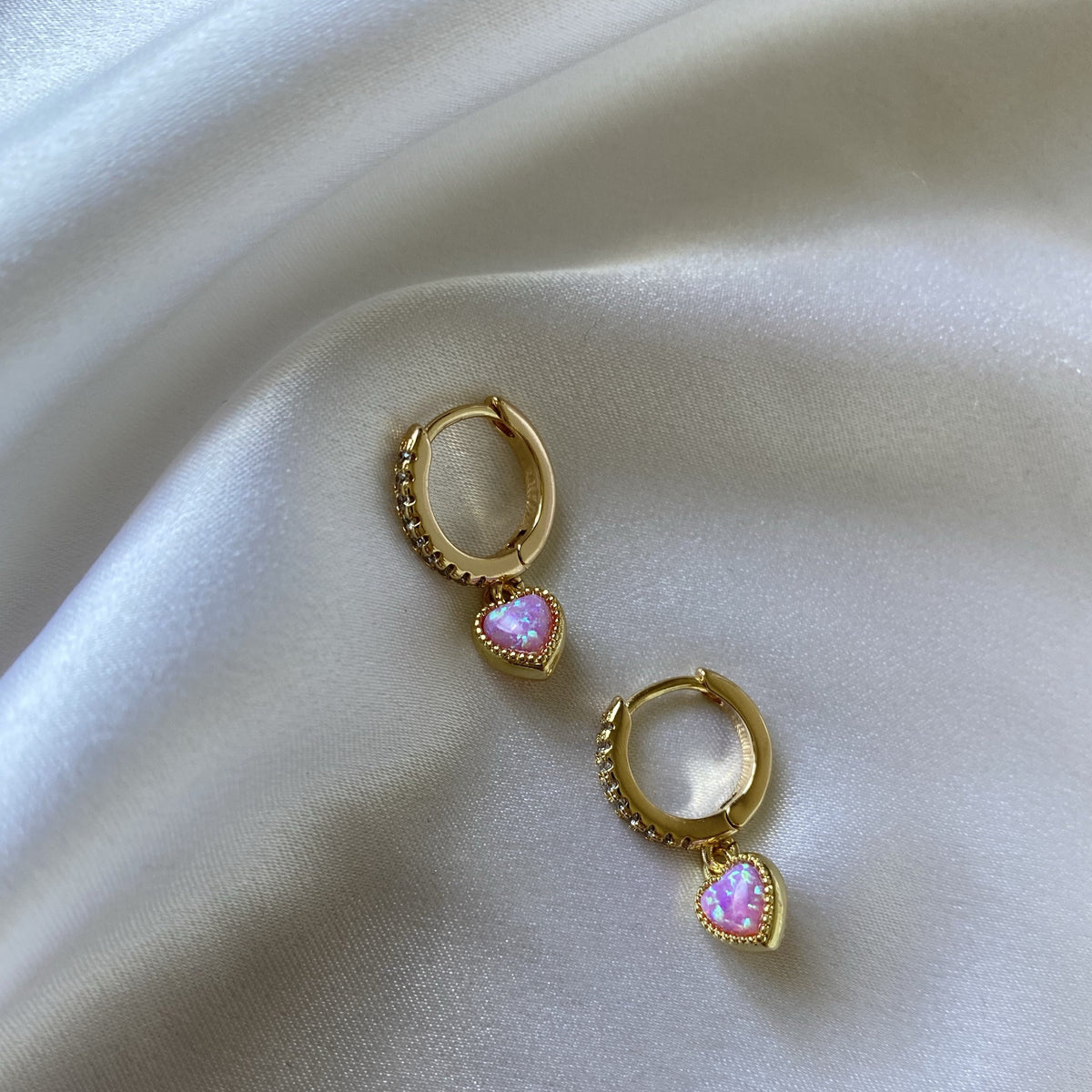 heart dangling huggies earrings