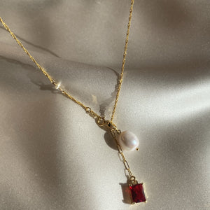 gold gemstone pearl charm necklace